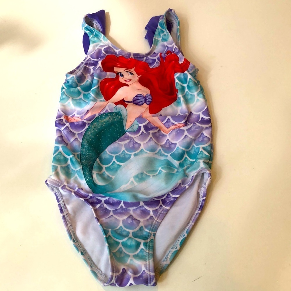 Disney Princess Ariel Mermaid Purple Teal Swimsuit Little Girls XS